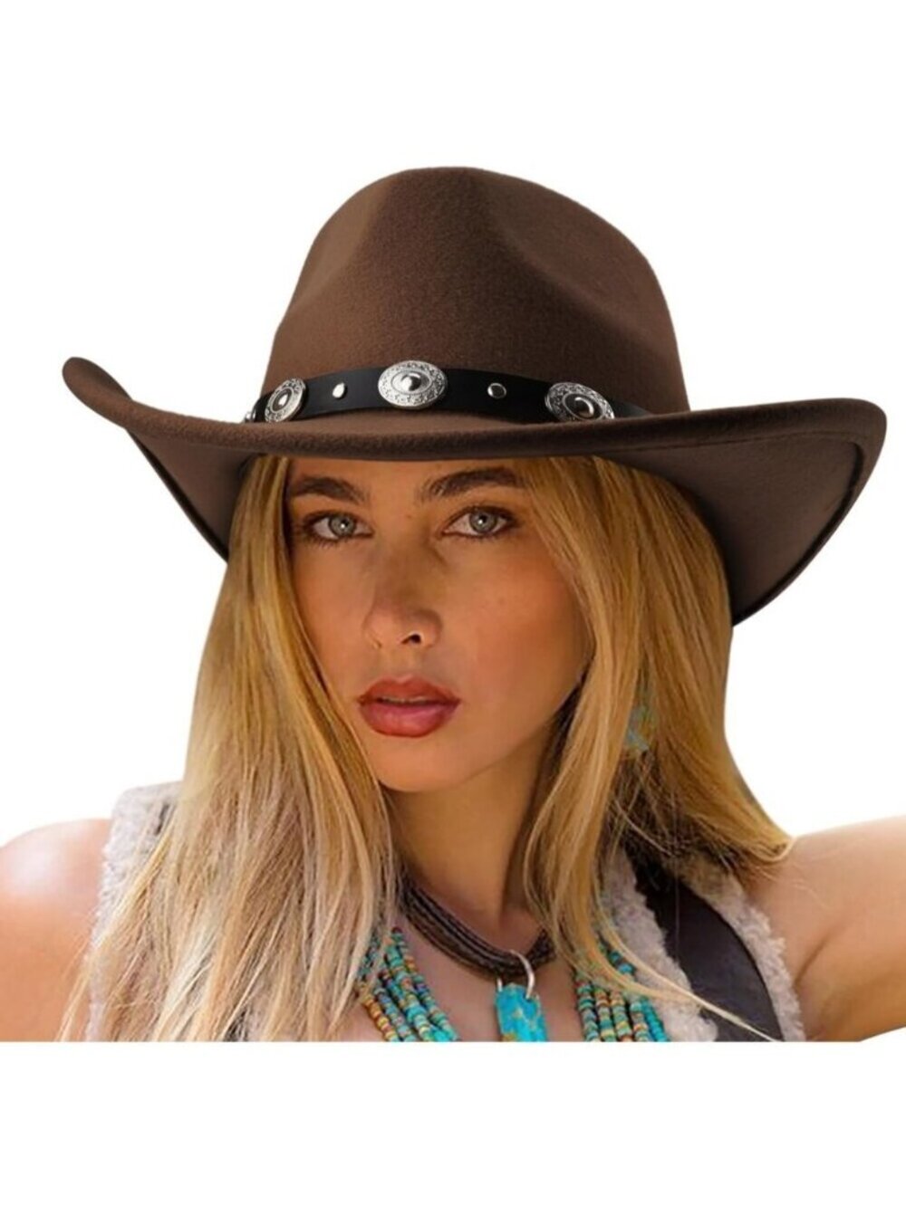 Women's Brown Western With Braided Band Buckle Classic Fedora Felt Cowboy Hat